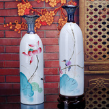 410景德镇陶瓷花瓶礼品名家手绘荷花客厅大号粉彩瓶家居摆件花插
