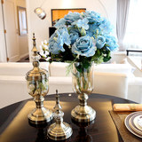欧式美式家居样板间玻璃花瓶花器摆件 仿真花瓶花艺套装摆设