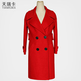 天瑞卡2014冬装新款韩版修身加棉加厚中长款羊毛呢外套呢子大衣女