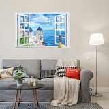 希腊爱琴海墙贴纸贴画假窗风景画 可移除客厅沙发背景墙卧室装饰