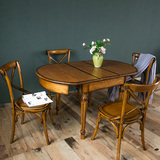 美式橡木可伸缩实木餐桌椅组合圆形饭桌复古仿古小户型餐厅家具