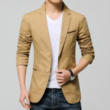中年男士西装外套韩版修身西服纯色休闲单西大码夏季男薄款英伦风