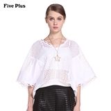 Five Plus2016新品女夏装蕾丝拼接刺绣宽松短袖衬衫2HL2012110