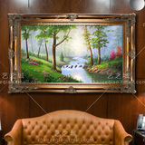 纯手绘油画客厅办公室装饰挂画酒店会所有框画欧式山水树林风景画