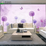 大型壁画 浪漫紫色蒲公英无缝环保墙纸 客厅电视背景墙定制