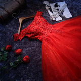 新娘敬酒服短款一字肩长款红色修身孕妇结婚礼服春季婚礼女晚礼服