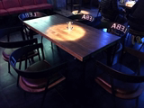 吧西餐厅长条桌咖啡厅桌椅组合6人美式实木餐桌圆铁艺复古原木酒