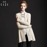 cizi2015秋冬新款 毛衣100%纯山羊绒衫女针织开衫通勤外套中长款