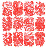 装饰年货中国特色礼品纯手工剪纸画 作品窗花 十二生肖