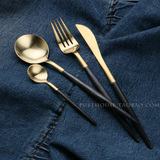 黑色西餐餐具304不锈钢牛排刀叉套装两件套黑金刀叉勺三件套礼盒