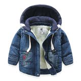 代购ZARA儿童装宝宝牛仔棉衣2015冬新款男童加绒加厚两用牛仔外套
