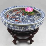 中国景德镇陶瓷器金鱼缸 纯手工绘制乌龟缸 仿古优级青花龙风呈祥