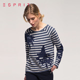 ESPRIT EDC 2016春女士航海风条纹贴花刺绣套头卫衣-036CC1J003