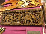 泰国木雕花板 手工柚木镂空雕大象花板 有框画 东南亚家居装饰