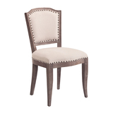 法式全实木风华白做旧餐椅 美式乡村餐厅麻布软包椅子 简约梳妆椅