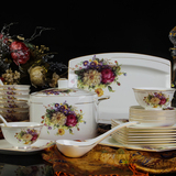 56头骨瓷餐具套装碗高档陶瓷器欧式正品方形盘碟手工描金结婚礼品