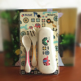 日本代购利其尔richell 勺子叉子大象餐具便携套装带盒宝宝练习勺