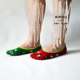 个性超隐形情侣袜结婚纯棉夏季薄款短袜绿色男袜红色女袜踩小人袜