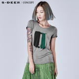 sdeer圣迪奥专柜正品女装抽象撞色印花短袖T恤S16280190