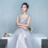 人气新娘宴会晚礼服2016新款韩式主持人礼服女长款显瘦灰色长裙秋