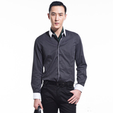 外贸原单男装纯棉长袖衬衣春秋季男士青年韩版黑色修身型打底衬衫