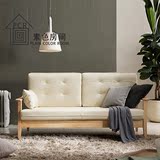 素色房间水曲柳实木沙发 组合客厅小户型皮沙发三人日式沙发