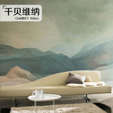 千贝 手绘现代中式抽象山水墙纸 酒店水墨客厅沙发背景墙壁纸壁画