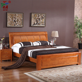 全实木床橡木双人床简约现代婚床高箱橡胶木卧室套房家具经济型