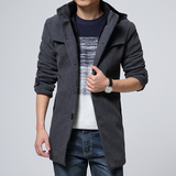2015新款秋冬男士风衣英伦韩版修身中长款毛呢大衣青少年外套潮流