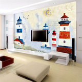 大型地中海灯塔风格无缝壁画客厅电视背景墙壁纸沙发儿童房墙纸