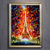 玄关挂画餐厅巴黎埃菲尔铁塔简约沙发背景墙装饰画厚油立体刀画
