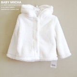 韩版儿童白色毛毛外套男女宝宝开衫薄款棉衣 婴儿小熊兔耳连帽衫