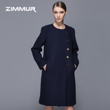 ZIMMUR2015冬装新款女装欧美英伦中长款单排扣毛呢子外套大衣