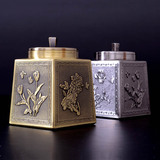 茶叶罐小号方形礼盒装金属铁银锡罐复古茶具高档创意手工艺术精品