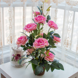 高品质仿真玫瑰花客厅 假花套装绢花摆设盆栽装饰花塑料花插花