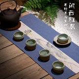 闲云雅居之禅意中式手绘茶席布艺 亚麻桌布桌旗 茶道杯茶具垫配件