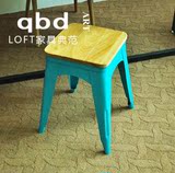 LOFT黄色黑色店酒吧椅吧台椅咖啡厅美式复古铁艺实木餐椅餐凳子