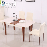 凯瑞蒂 拉伸缩餐桌小户型折叠米白钢化玻璃餐桌椅组合4人6人饭桌
