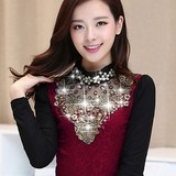 2015新款韩版春秋装长袖蕾丝打底衫半高领修身大码薄款上衣女潮