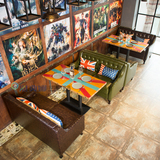 美式咖啡厅桌椅 复古铜锭西餐厅休闲会所皮沙发  奶茶店桌椅组合