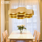 乐灯实木吊灯餐厅客厅餐桌饭厅木质田园北欧创意LED蜂巢吊灯圆形