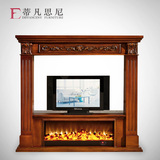 蒂凡思尼 1.8米欧式实木装饰电视柜壁炉仿真火LED炉芯 特价包邮