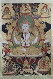 热卖西藏佛像丝绸刺绣 尼泊尔金丝唐卡画像 织锦画 四臂观音 金丝