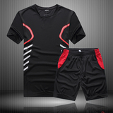 夏款圆领短袖运动套装男短裤跑步健身休闲速干透气吸汗足球网球服
