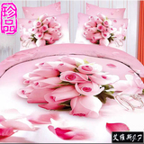 全棉3D立体图案床单欧式四件套花朵婚庆床上用品纯棉双人被套包邮