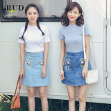 LRUD2016夏季新款韩版纯色套头镂空针织衫女薄款百搭显瘦短袖上衣