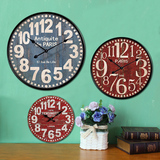美式复古怀旧客厅壁钟现代创意简约时钟装饰超静音木质石英挂钟表