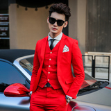 英伦韩版潮小西装男套装修身青年长袖大码纯色商务西服套装职业装