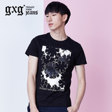 gxg jeans男装夏款黑色个性时尚印花休闲圆领短袖T恤潮#62944013