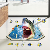 3d立体感墙贴卧室背景墙贴画创意浴室装饰贴防水鲨鱼海洋壁纸自粘